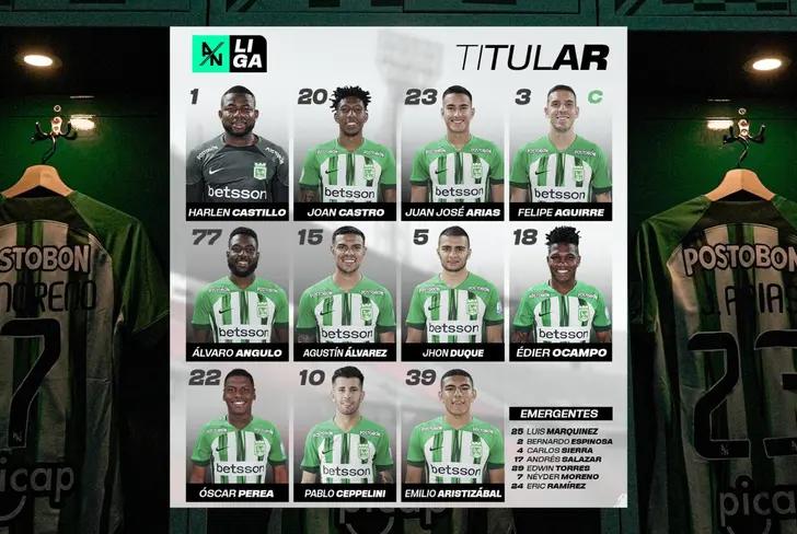 El XI de Atlético Nacional esta noche Foto: Atlético Nacional