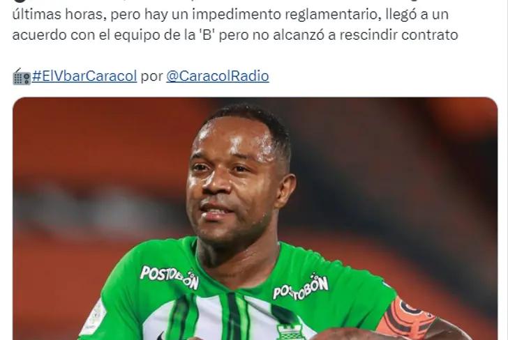 Se ha caído el fichaje de Dorlan Pabón por un equipo de la B Foto: Captura de X El Vbar&nbsp;