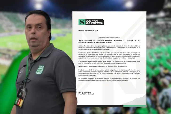 El comunicado de la salida de Mauricio Navarro del club Foto: Atlético Nacional&nbsp;
