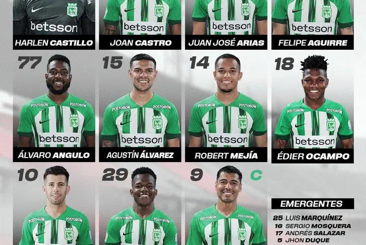 El XI de Atlético Nacional esta tarde. Foto: Atlético Nacional