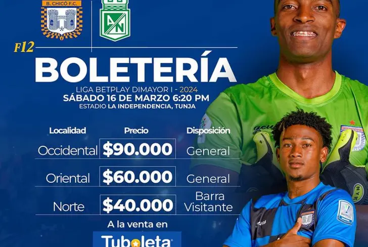 Precios de las boletas para el compromiso de este sábado entre Boyacá Chicó y Atlético Nacional - Foto: Instagram Boyacá Chicó