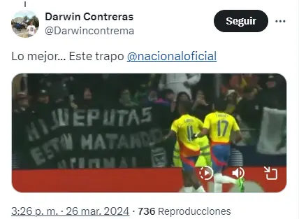 La imagen que quedó en la repetición de uno de los goles de Colombia Foto: Captura de X