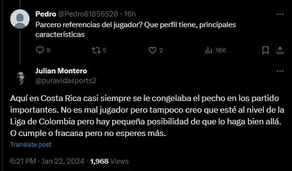 Comentario en Twitter&nbsp;