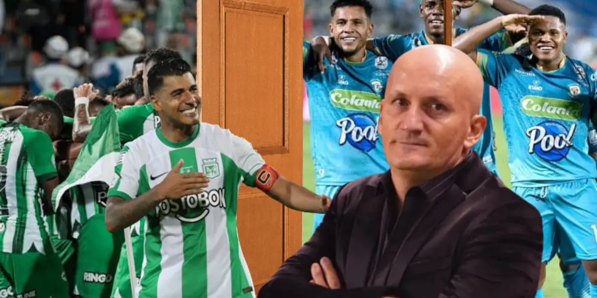 Jefferson Duque, atacante de Atlético Nacional y Pablo Repetto en la previa ante Jaguares de Córdoba