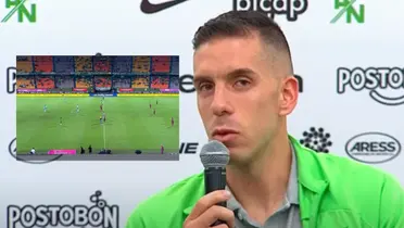 Juan Felipe Aguirre, capitán de Atlético Nacional en rueda de prensa Foto: Captura de DIMAYOR y Win Sports